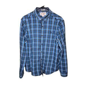Penguin Munsingwear Longsleeve Button Up Plaid Blue Slim Fit Size Large